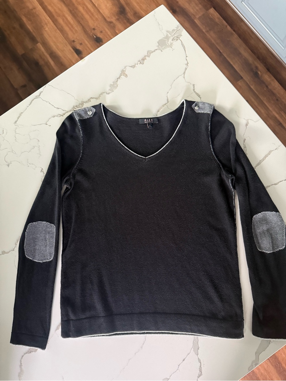 Alex Marie Sweater Black with Silver Long Sleeve Lightweight, Size M